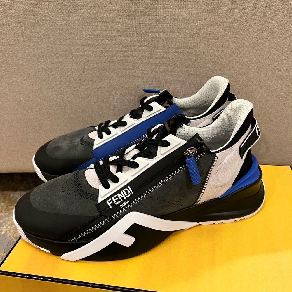 mens fendi flow gray blue low top sneakers